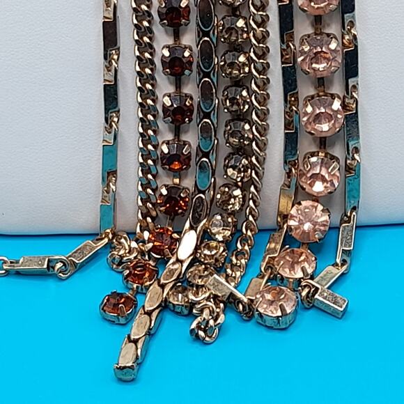 Rhinestone Chain Fringe Tassel Necklace, Made in Vietnam, 20", NWT - Picture 6 of 11